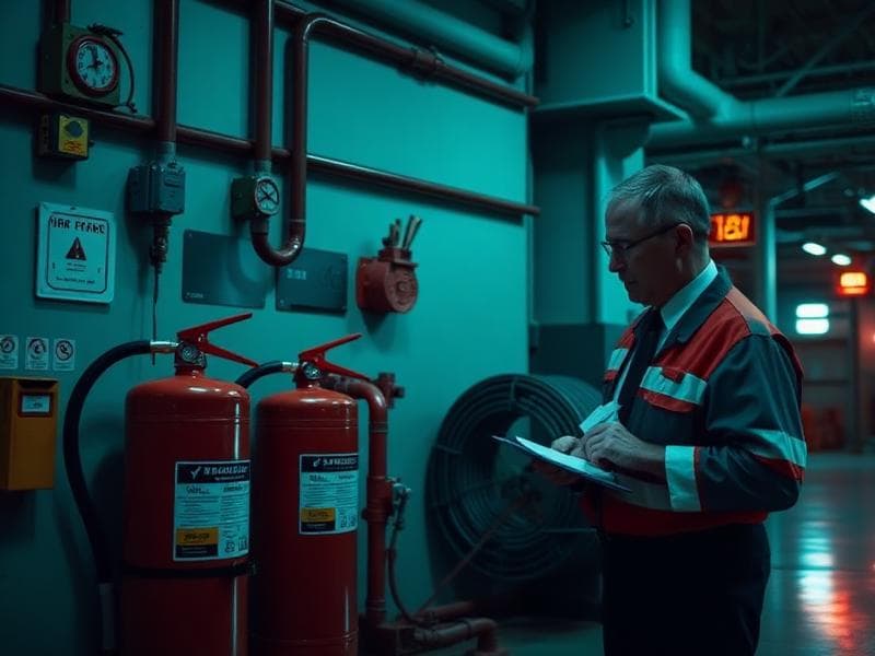 Extincteurs et RIA dans un bâtiment industriel